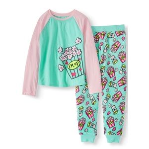 Girls' 2 Piece Cozy Graphic Top And Printed Jogger Pant Sleepwear Set